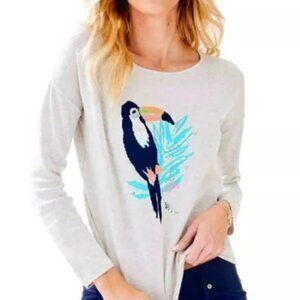 Lilly Pulitzer Sweater Sequin Toucan Tropical Embellished Beach Preppy Bold Fun